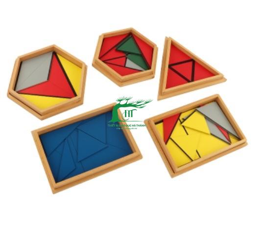 Xếp hình tam giác 5 hộp - Constructive Triangles, Constructive Blue Triangles (5boxes)(Beechwood+MDF) / HT7-6